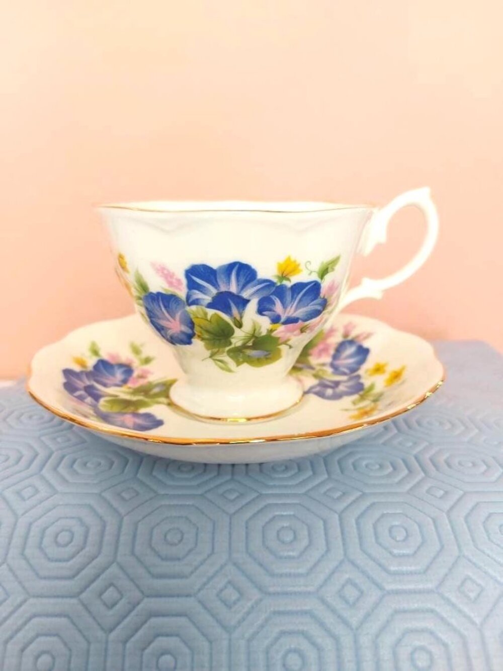 Royal Albert Springtime Series Teacup and Saucer Set Gold Trim Teacup and Saucer